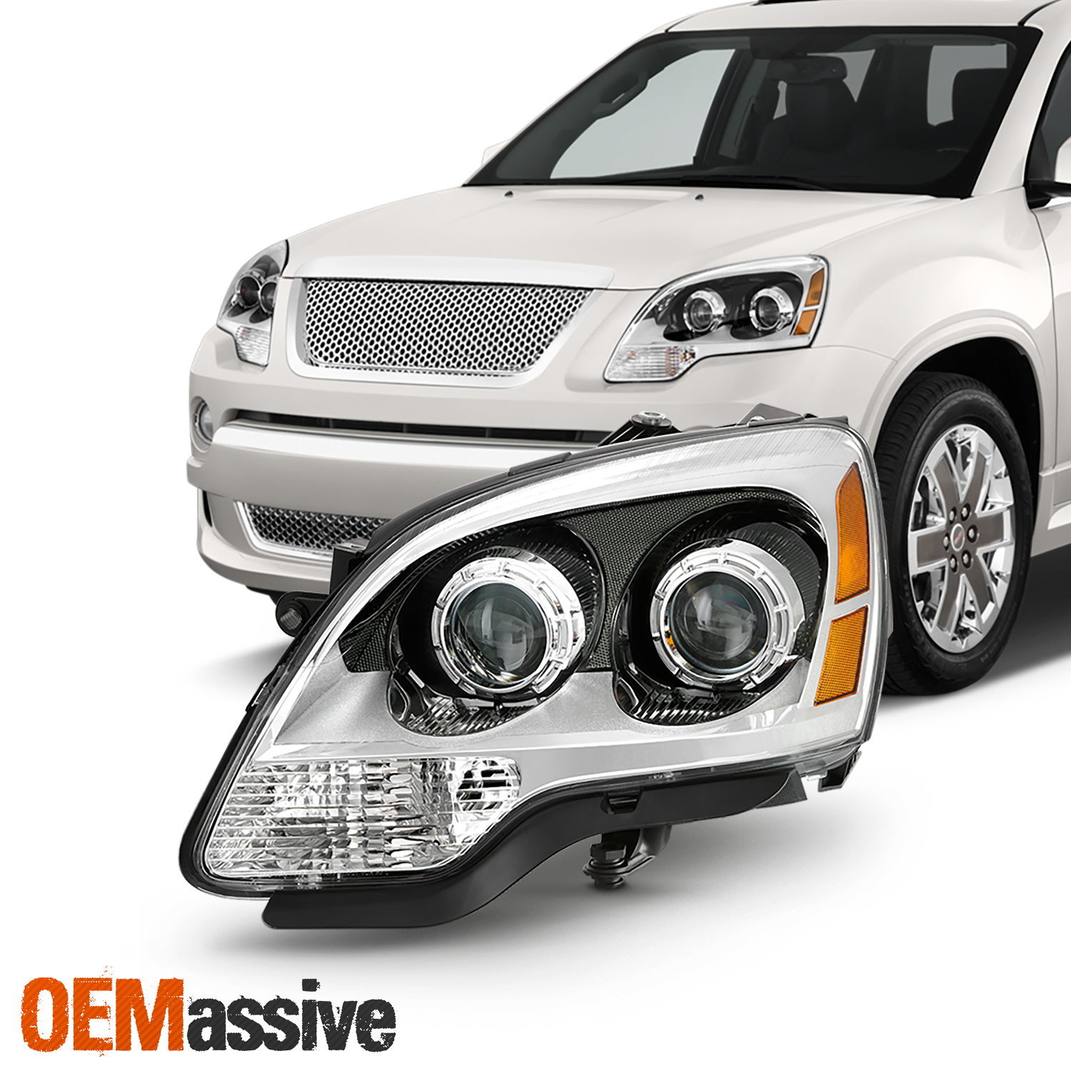 FOR 2007 2012 GMC Acadia Projector Halogen Type Chrome Headlight 